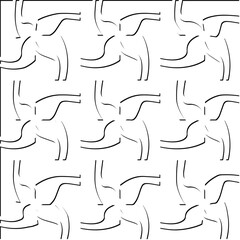  3d relief tiles.
Vector pattern with symmetrical elements . Modern stylish abstract texture. Repeating tiles from striped elements. Black and white pattern.