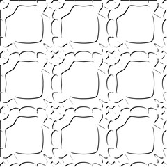  3d relief tiles.
Vector pattern with symmetrical elements . Modern stylish abstract texture. Repeating tiles from striped elements. Black and white pattern.