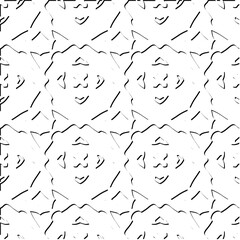  3d relief tiles.
Vector pattern with symmetrical elements . Modern stylish abstract texture. Repeating tiles from striped elements. Black and white pattern.