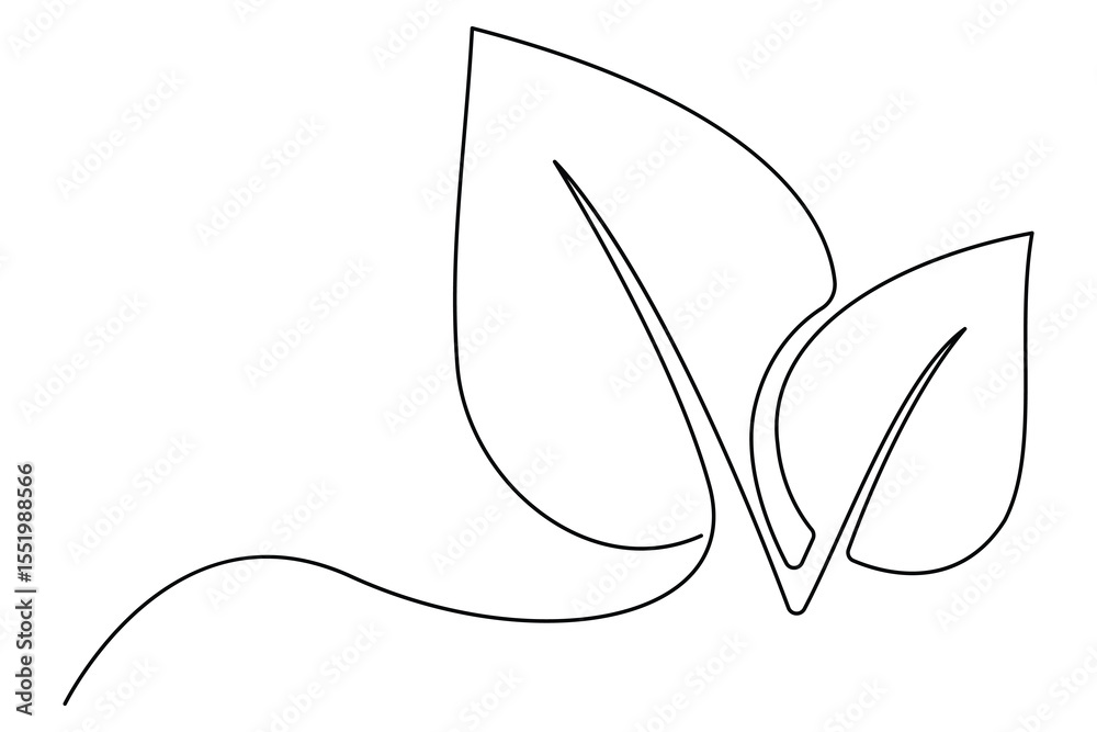 Fototapete leaf symbol continuous one line drawing vector minimalist outline art illustration on white backgrou