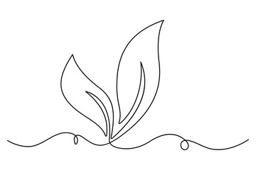 Leaf symbol continuous one line drawing vector minimalist outline art illustration on white background
