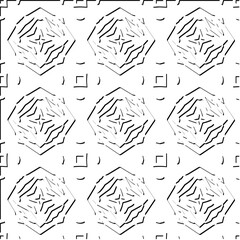  3d relief tiles.
Vector pattern with symmetrical elements . Modern stylish abstract texture. Repeating tiles from striped elements. Black and white pattern.