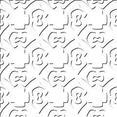  3d relief tiles.
Vector pattern with symmetrical elements . Modern stylish abstract texture. Repeating tiles from striped elements. Black and white pattern.