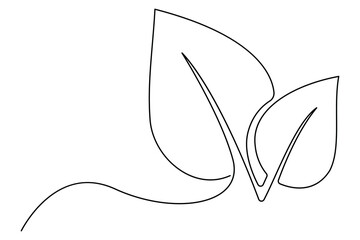 Leaf symbol continuous one line drawing vector minimalist outline art illustration on white background

