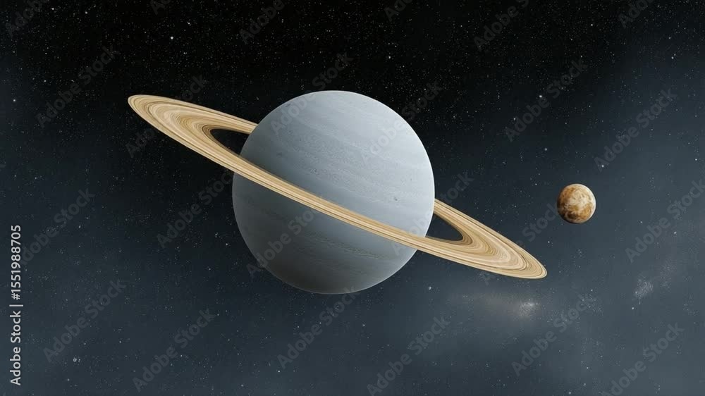 Poster celestial rings: a captivating depiction of the planet saturn, adorned with its iconic rings, floati
