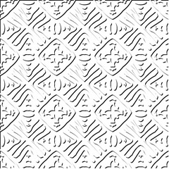  3d relief tiles.
Vector pattern with symmetrical elements . Modern stylish abstract texture. Repeating tiles from striped elements. Black and white pattern.