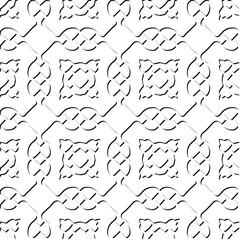  3d relief tiles.
Vector pattern with symmetrical elements . Modern stylish abstract texture. Repeating tiles from striped elements. Black and white pattern.