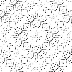  3d relief tiles.
Vector pattern with symmetrical elements . Modern stylish abstract texture. Repeating tiles from striped elements. Black and white pattern.
