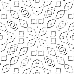  3d relief tiles.
Vector pattern with symmetrical elements . Modern stylish abstract texture. Repeating tiles from striped elements. Black and white pattern.
