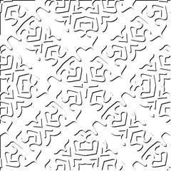  3d relief tiles.
Vector pattern with symmetrical elements . Modern stylish abstract texture. Repeating tiles from striped elements. Black and white pattern.