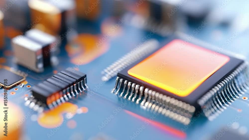 Poster Circuit Board Innovation: An engaging macro shot unveils the intricate detail of a circuit board, radiating innovation and complexity in the realm of technology.