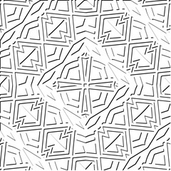 3d relief tiles.
Vector pattern with symmetrical elements . Modern stylish abstract texture. Repeating tiles from striped elements. Black and white pattern.