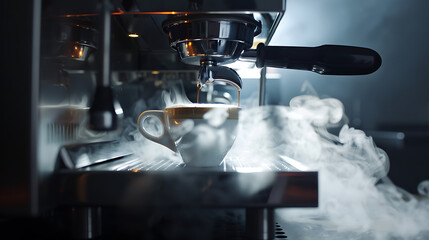 A coffee maker machine make a coffee