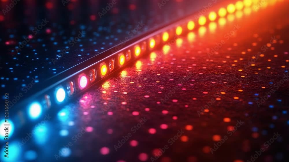 Poster illuminated tech: a close-up perspective on an illuminated strip, showcasing vibrant and colorful te