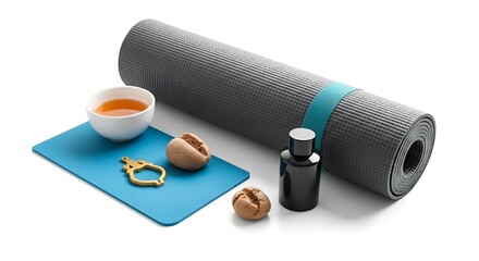 Yoga Mat with Tea and Snacks for Relaxation and Wellness