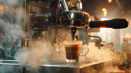 espresso machine pouring espresso coffee