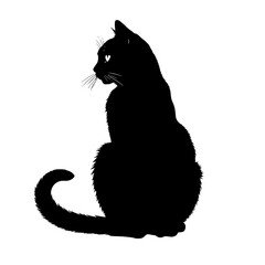 Silhouette of a sitting cat with tail curled
