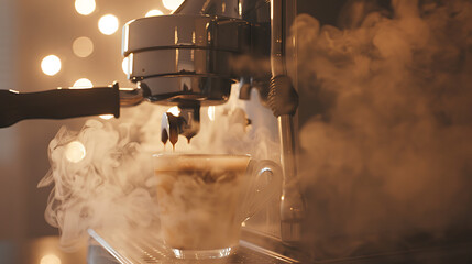 A coffee maker machine make a coffee