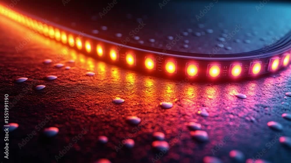Poster illuminating led strip: a captivating led strip glows with warm colors, its soft light reflecting of