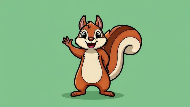 Cartoon squirrel waving on green screen background