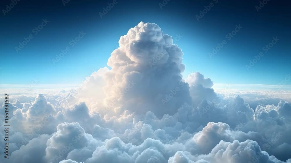 Poster Dreamy Cloudscape: High-angle view of cumulus clouds floating in the vast sky. Capturing the tranquility of sky.