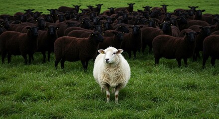 Obraz premium one white sheep among black ones