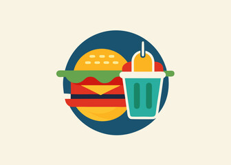 Delicious Burger and Refreshing Drink Fast Food Illustration