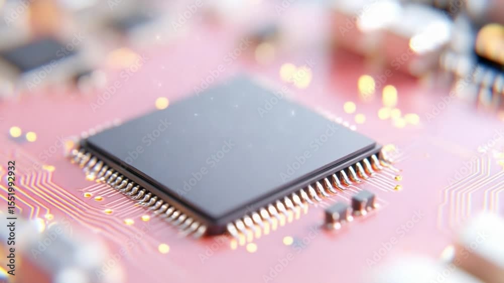 Aufkleber Microchip Close-up: A detailed look at a state-of-the-art microchip, highlighting the intricacies of modern technology with a focus on the central processor unit.
