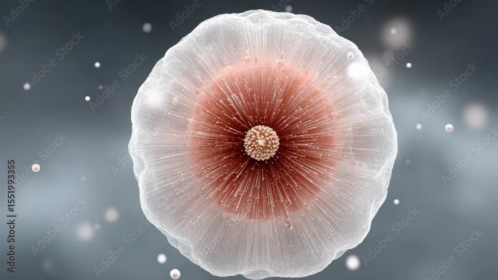 Aufkleber Cell in Microscopic View: Captivating macro of a singular cell, showcasing its intricate structure, with a gradient backdrop, evoking themes of science and biological wonder.