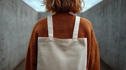 Woman Carrying a Silver Glitter Tote Bag in a Modern Concrete Setting