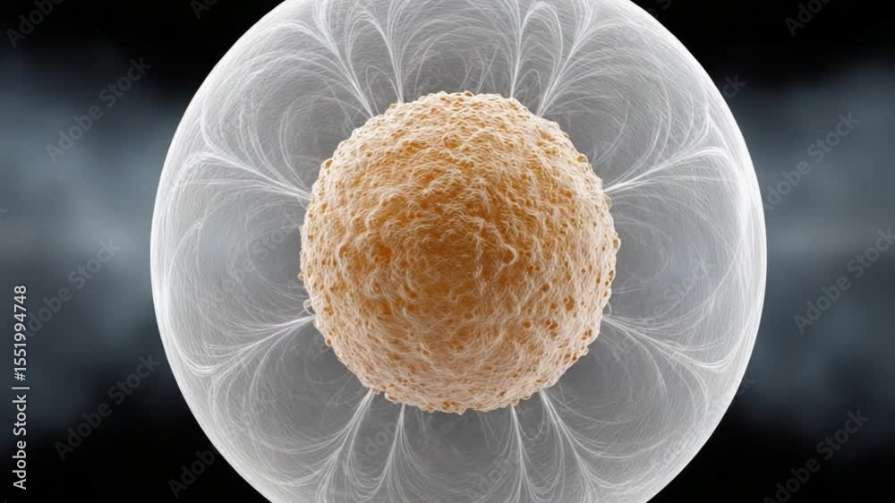 Poster Microscopic Cell: An intimate view of a single cell, revealing its complex structure, with intricate details of its nucleus and membrane.