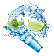 Refreshing Splash With Lime, Mint, Water, and Ice on a White Background