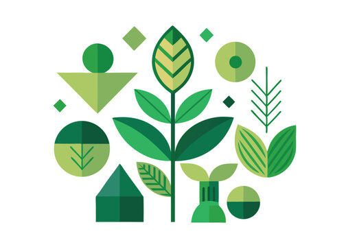 Collection of minimalist clean geometric plant and tree icons for design projects