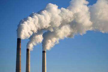 Factory producing smoke through tall chimneys in a chaotic environment