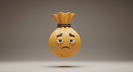 Sad Money Bag Emoji 3D Render Illustration