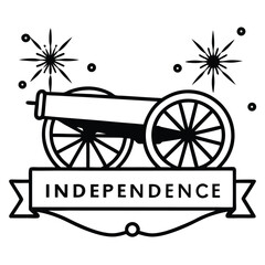 Fototapeta premium Vintage Cannon And Fireworks In Independence Theme