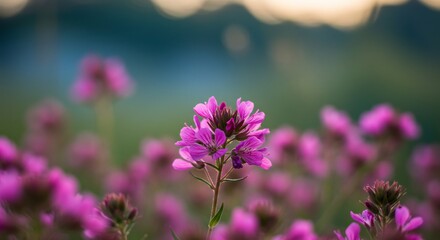 Fototapeta premium 저녁 햇살 가득한 보라색 들꽃밭 아름다운 풍경