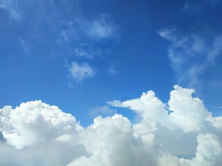 Blue sky with white clouds, natural background.