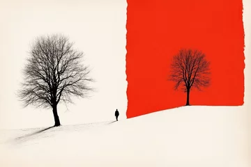 Fototapete Rund Layered silhouettes of trees with a contrasting red background © pavlofox