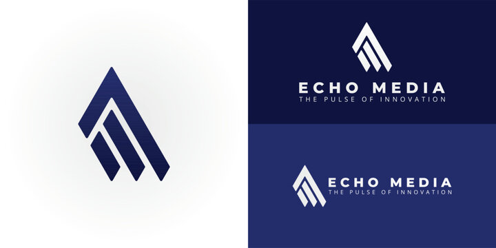 Dynamic EM monogram logo designed with ascending multi-bar forms. It is ideal for communications and technology, symbolizing growth, data flow, and modern connectivity solutions.