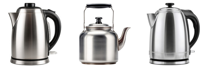Set of Stainless kettle isolated on a transparent background