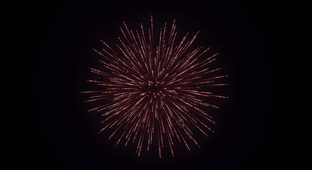 Red firework explosion in dark night sky creating radial spark pattern with glowing light trail and festive celebration theme for event