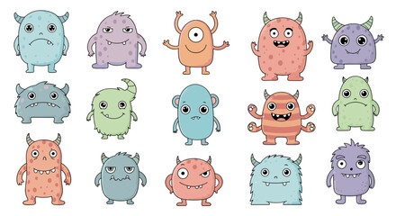Collection of cute cartoon monsters with various expressions and vibrant colors © Alisya Design