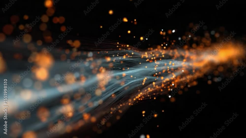 Aufkleber Light Particle Trails: Abstract trails of shimmering light and particles gracefully dance across a stark, black backdrop, creating a mesmerizing and dynamic visual experience.