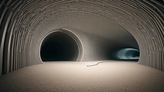 Old European abbey cloister with a glowing arched stone corridor, ancient architecture in a medieval light tunnel