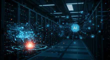 Fototapeta premium A futuristic AI cyber defense network that actively detects and neutralizes digital threats in real-time