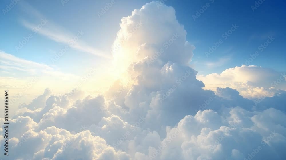 Poster cloudscape serenity: a breathtaking display of fluffy clouds dominates the vast expanse of a clear b