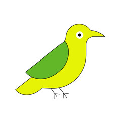Cute yellow cartoon bird sitting on a branch in a spring-themed illustration