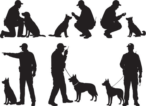 Security guard with dog patrol vector illustration