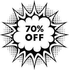 Eye catching 70 percent off retail sale promotion comic design element